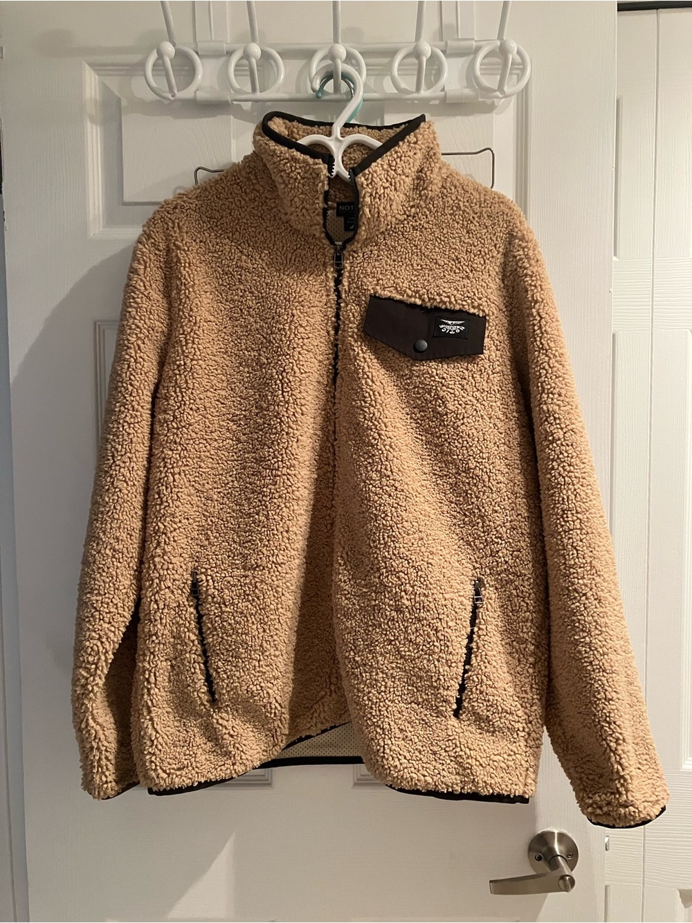 Notice the reckless unisex Tan Sherpa Full-Zip Jacket